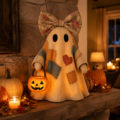 🔥 40% OFF TODAY - 👻🎃 Vintage Patchwork Ghost Decor✨ LED Pumpkin Lantern