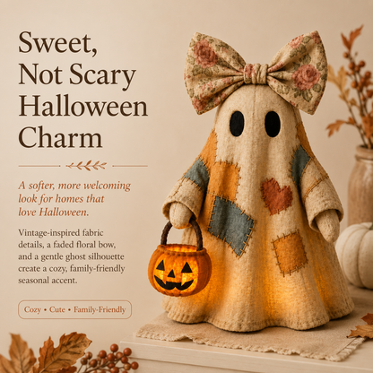🔥 40% OFF TODAY - 👻🎃 Vintage Patchwork Ghost Decor✨ LED Pumpkin Lantern