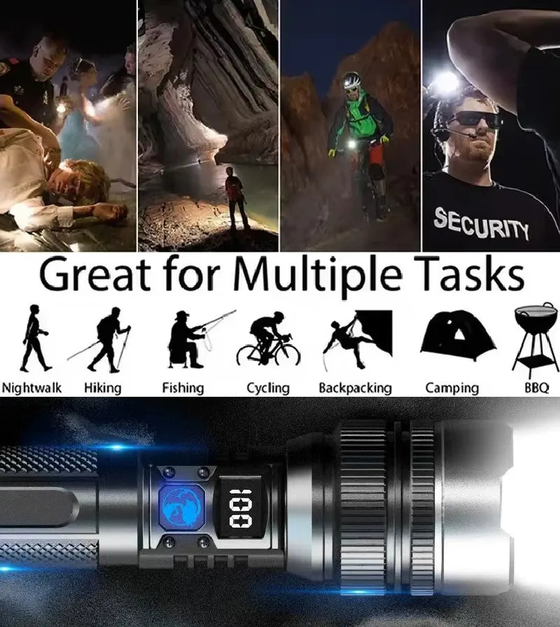 🔦 High-Power Flashlight – Super Bright Rechargeable LED Torch for Camping, Hiking, Emergency & Home Use, Long Battery Life, Zoomable Beam