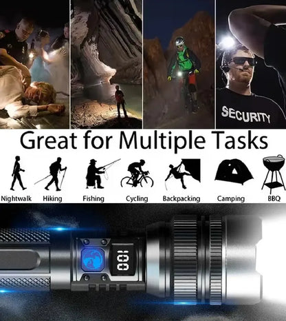 🔦 High-Power Flashlight – Super Bright Rechargeable LED Torch for Camping, Hiking, Emergency & Home Use, Long Battery Life, Zoomable Beam