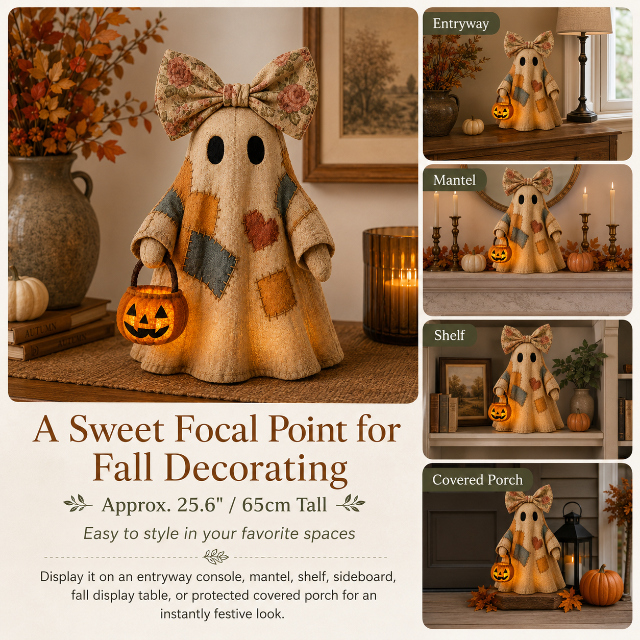🔥 40% OFF TODAY - 👻🎃 Vintage Patchwork Ghost Decor✨ LED Pumpkin Lantern