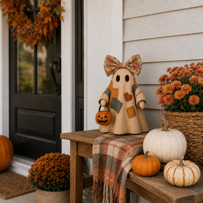 🔥 40% OFF TODAY - 👻🎃 Vintage Patchwork Ghost Decor✨ LED Pumpkin Lantern