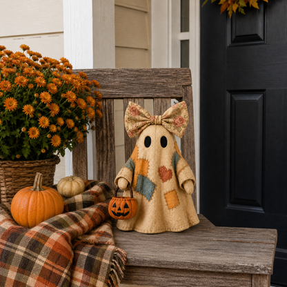 🔥 40% OFF TODAY - 👻🎃 Vintage Patchwork Ghost Decor✨ LED Pumpkin Lantern