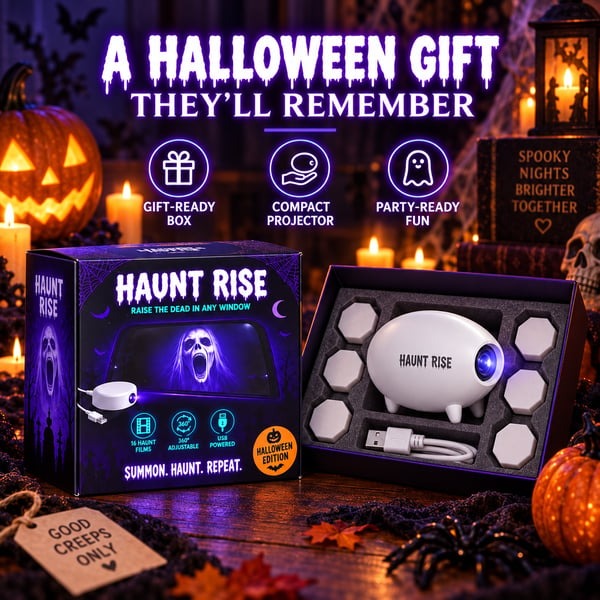 👿 Halloween Window Projector — Spooky Films, USB Powered Holiday Decor