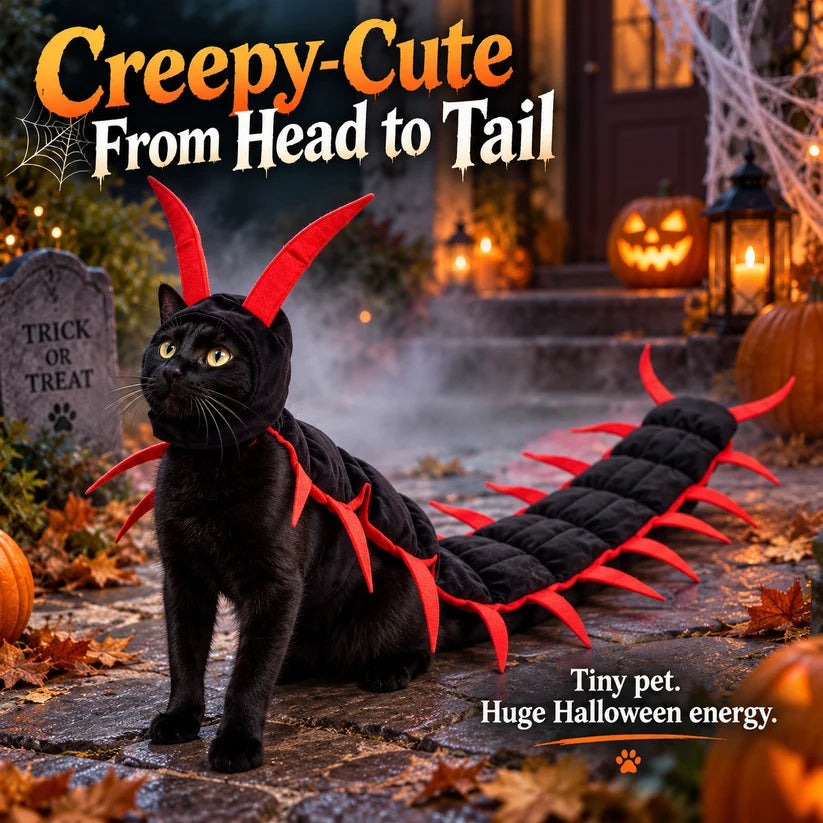😼🕷Halloween Cat Centipede Costume, Funny Pet Role Play Outfit with Adjustable Shoulder Straps