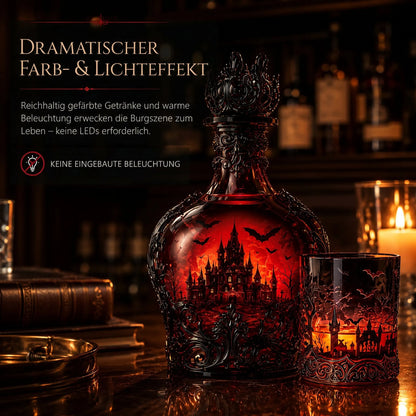 🦇 Gotische Vampirschloss-Whiskykaraffe & Whiskyglas