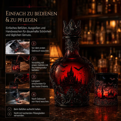 🦇 Gotische Vampirschloss-Whiskykaraffe & Whiskyglas