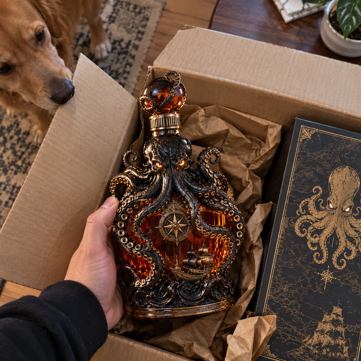 🐙Tiworld Voyage Octopus Whiskey Decanter | Gothic Nautical Bar Centerpiece