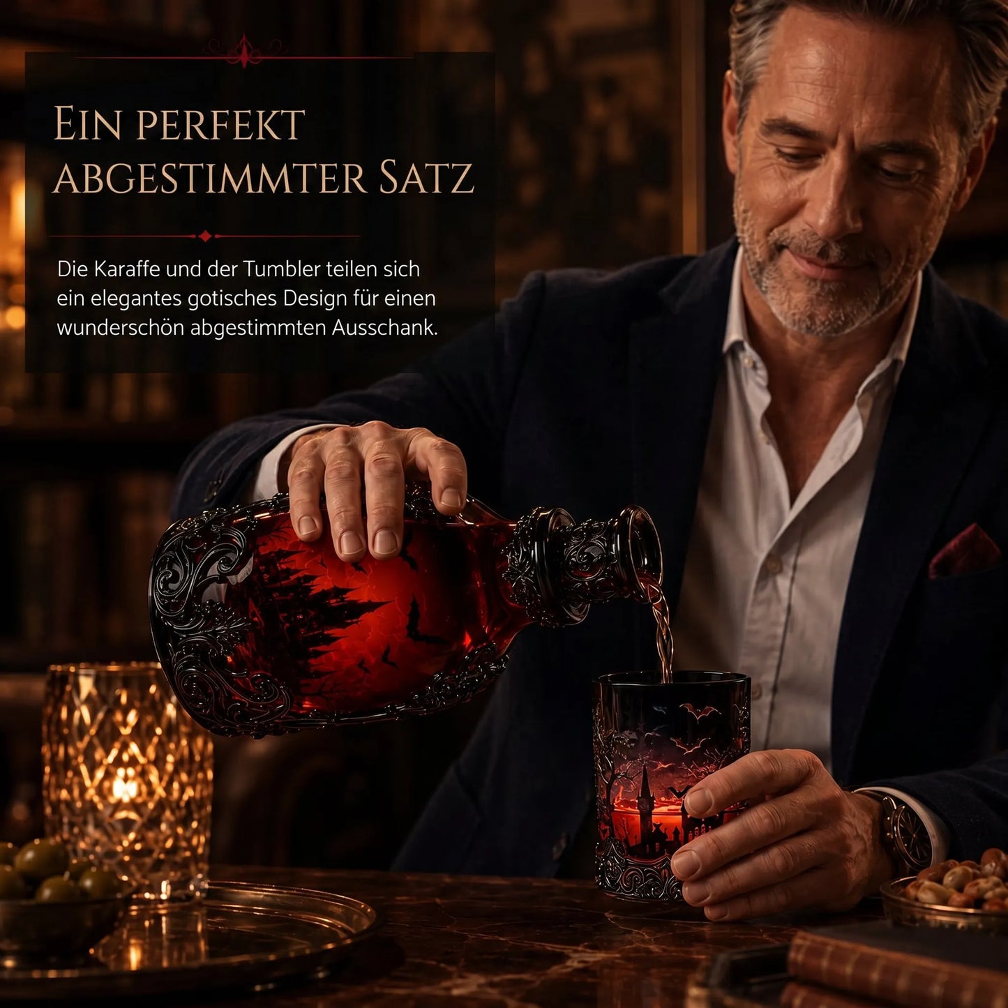 🦇 Gotische Vampirschloss-Whiskykaraffe & Whiskyglas