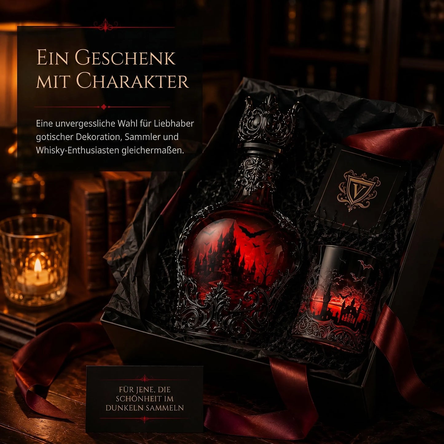 🦇 Gotische Vampirschloss-Whiskykaraffe & Whiskyglas