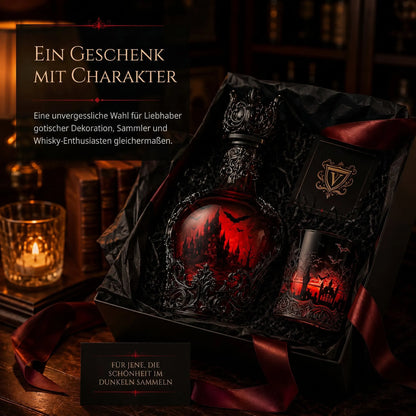 🦇 Gotische Vampirschloss-Whiskykaraffe & Whiskyglas
