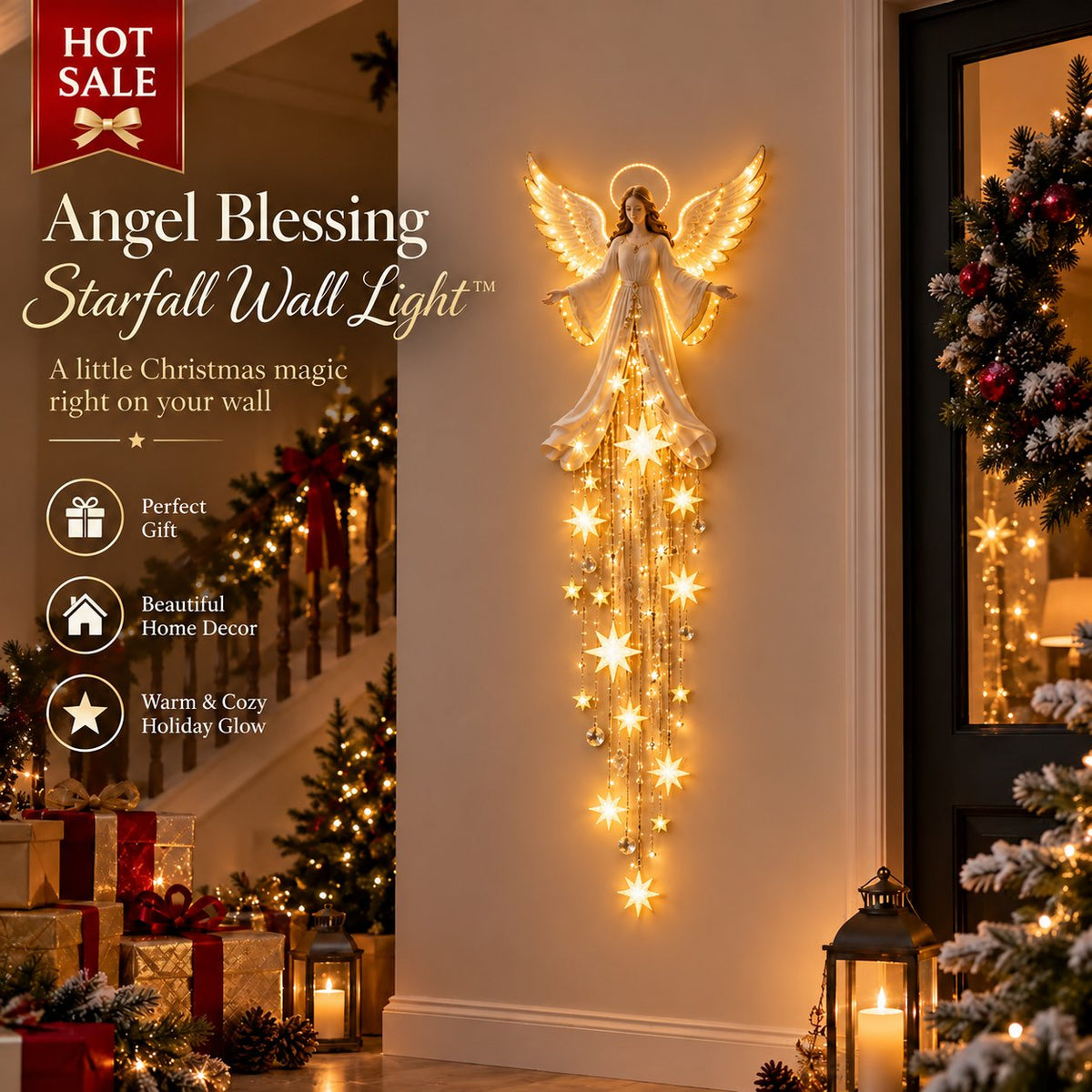 ✨Last Day 50% OFF✨ Angel Blessing Starfall Wall LightTM – Heavenly Christmas Wall Decor(84*20cm)