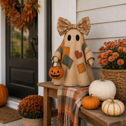 🔥 40% OFF TODAY - 👻🎃 Vintage Patchwork Ghost Decor✨ LED Pumpkin Lantern