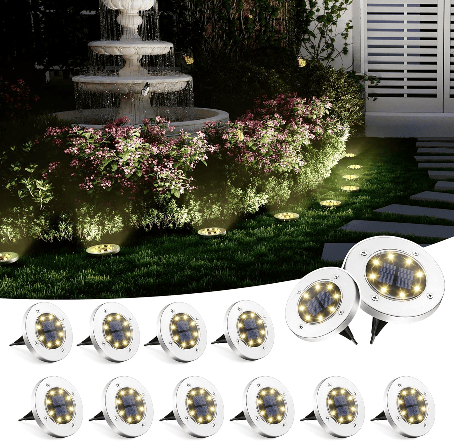 8-LED Solar Garden Light – IP65 Waterproof, Auto Sensor, Wireless