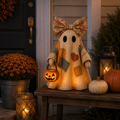 🔥 40% OFF TODAY - 👻🎃 Vintage Patchwork Ghost Decor✨ LED Pumpkin Lantern