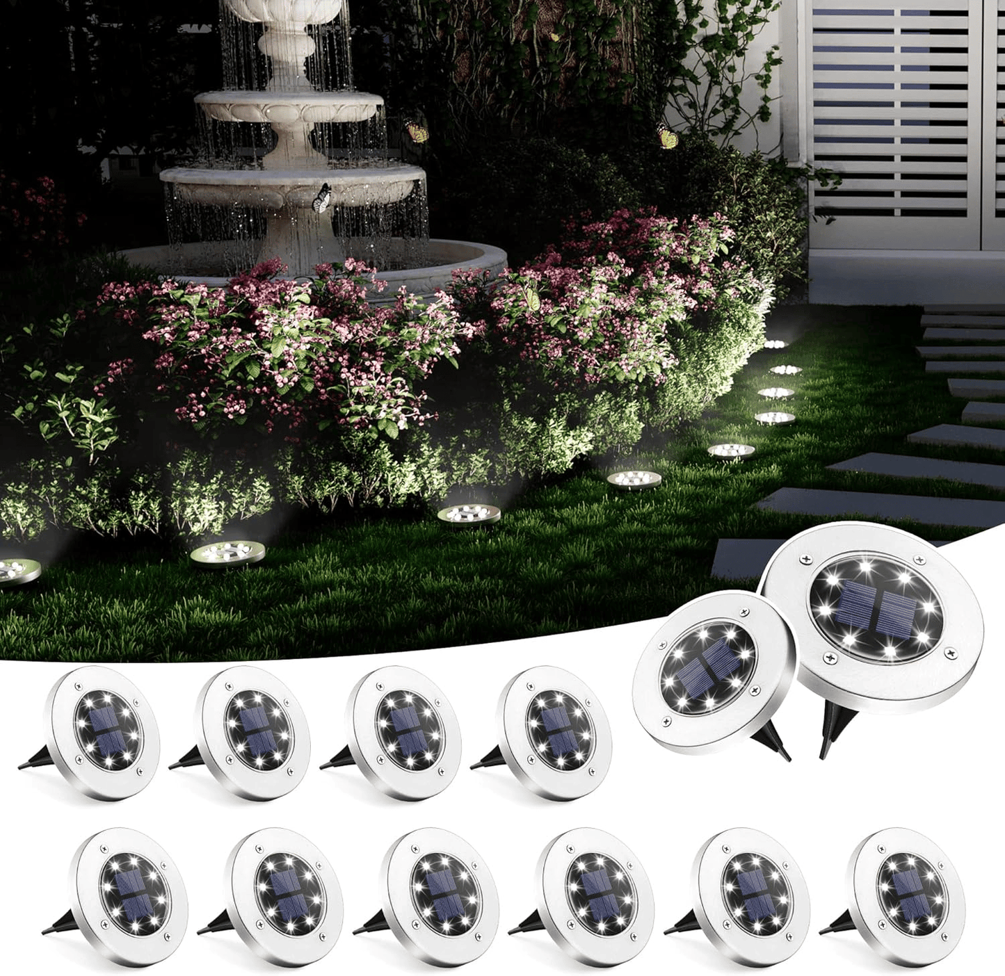 8-LED Solar Garden Light – IP65 Waterproof, Auto Sensor, Wireless