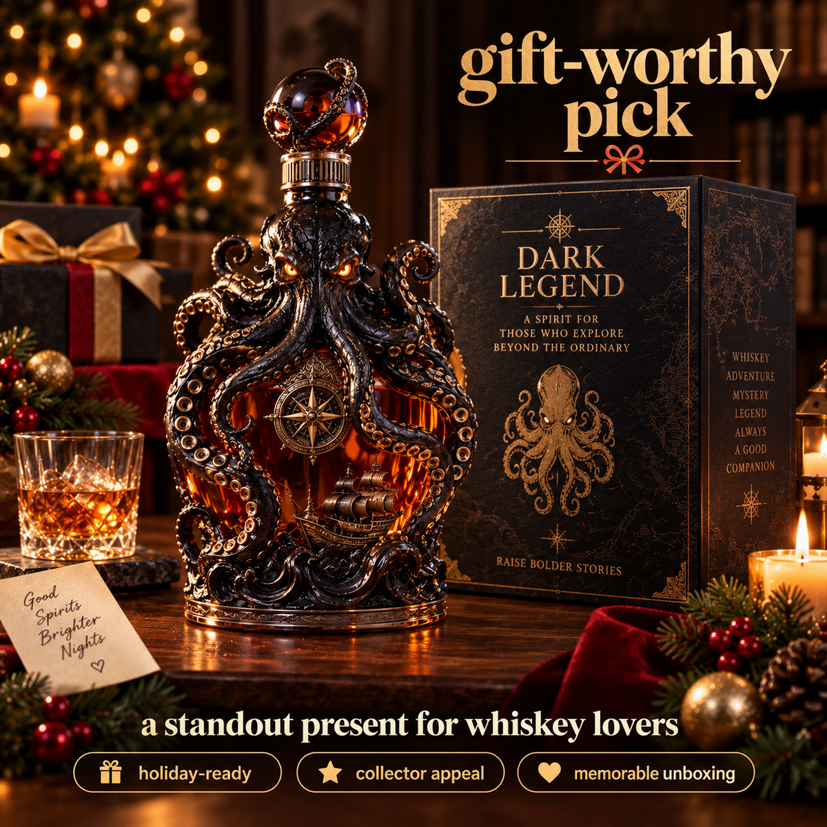 🐙Tiworld Voyage Octopus Whiskey Decanter | Gothic Nautical Bar Centerpiece