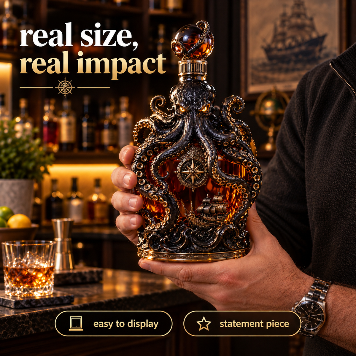 🐙Tiworld Voyage Octopus Whiskey Decanter | Gothic Nautical Bar Centerpiece