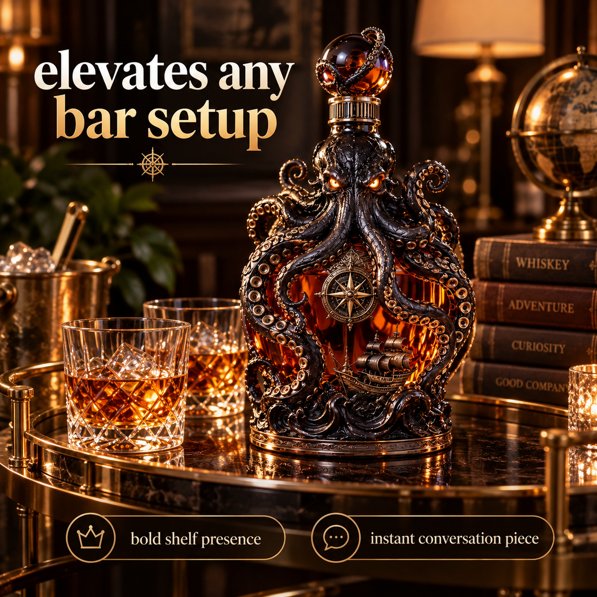 🐙Tiworld Voyage Octopus Whiskey Decanter | Gothic Nautical Bar Centerpiece