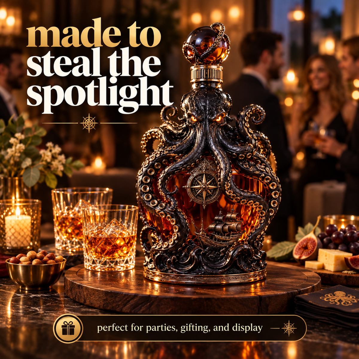 🐙Tiworld Voyage Octopus Whiskey Decanter | Gothic Nautical Bar Centerpiece