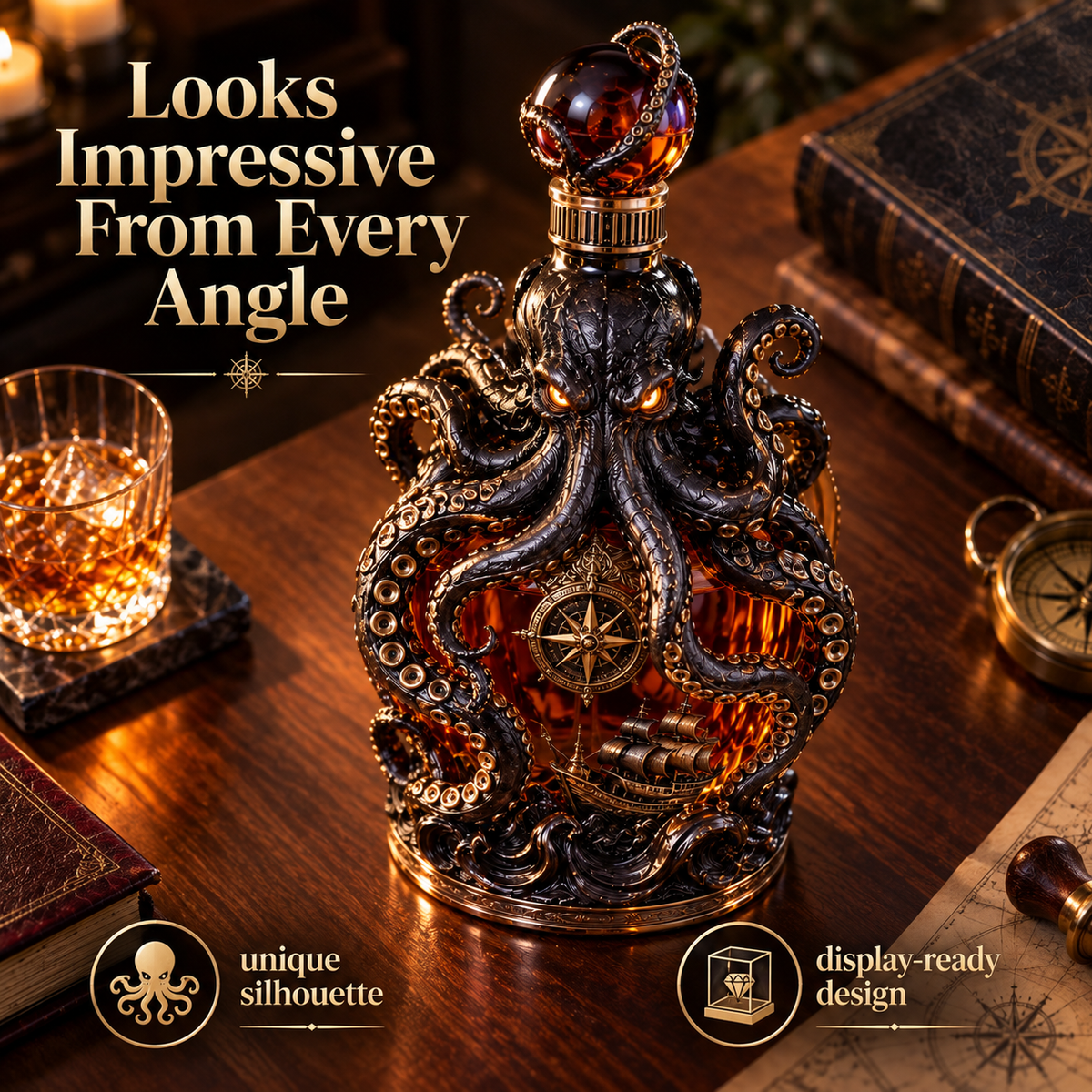 🐙Tiworld Voyage Octopus Whiskey Decanter | Gothic Nautical Bar Centerpiece