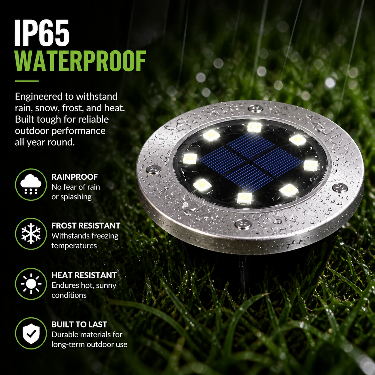 8-LED Solar Garden Light – IP65 Waterproof, Auto Sensor, Wireless