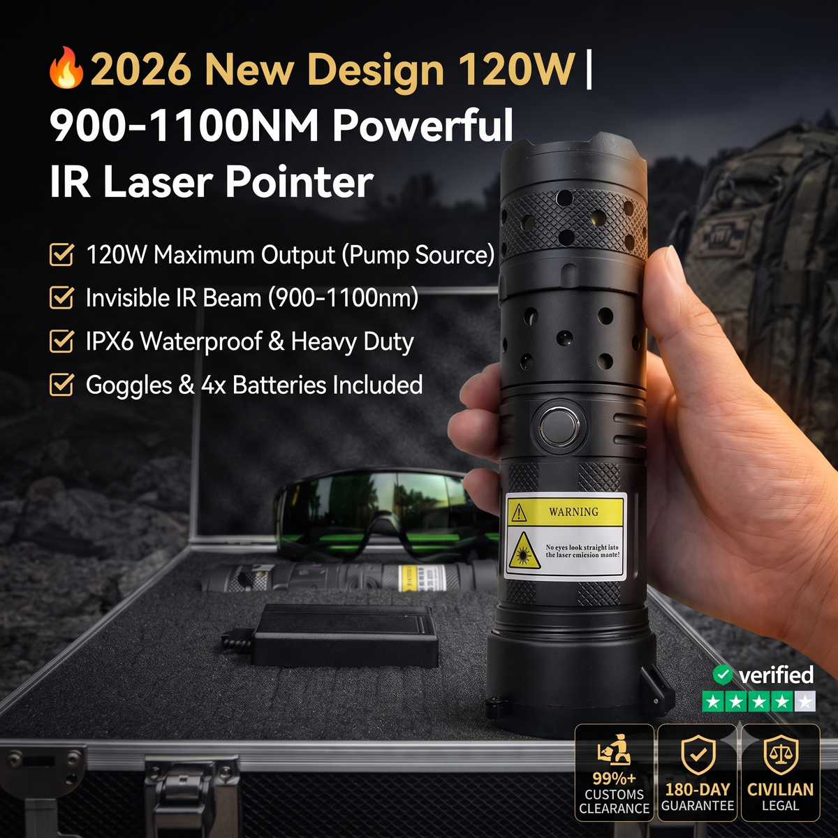 2026 New Design 120W 900-1100NM Powerful IR Laser Pointer ✦
