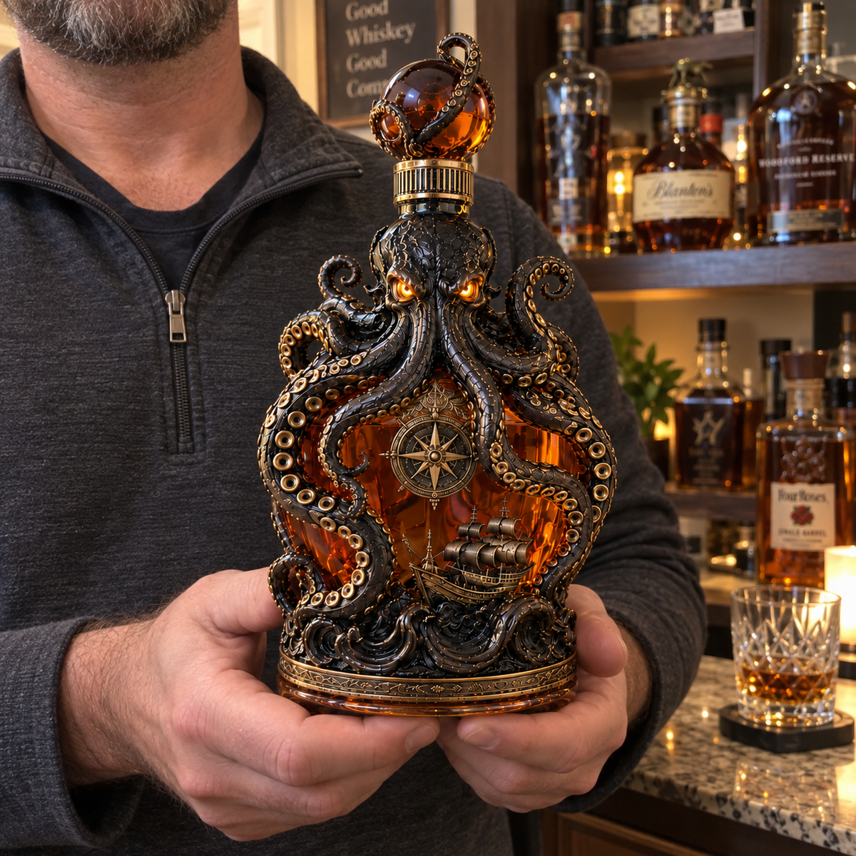 🐙Tiworld Voyage Octopus Whiskey Decanter | Gothic Nautical Bar Centerpiece