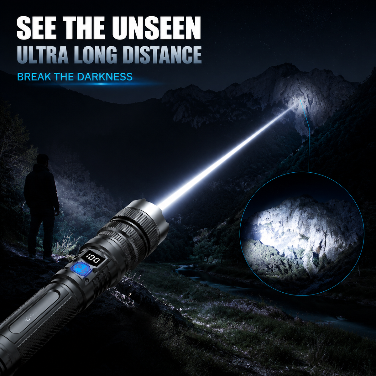 🔦 High-Power Flashlight – Super Bright Rechargeable LED Torch for Camping, Hiking, Emergency & Home Use, Long Battery Life, Zoomable Beam