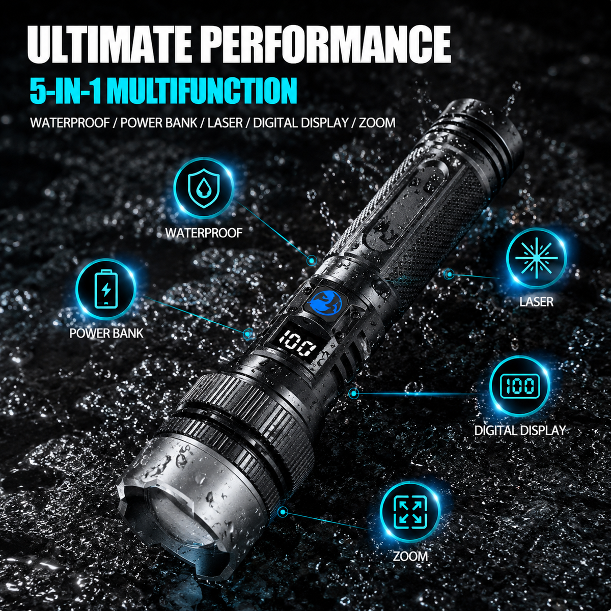 🔦 High-Power Flashlight – Super Bright Rechargeable LED Torch for Camping, Hiking, Emergency & Home Use, Long Battery Life, Zoomable Beam