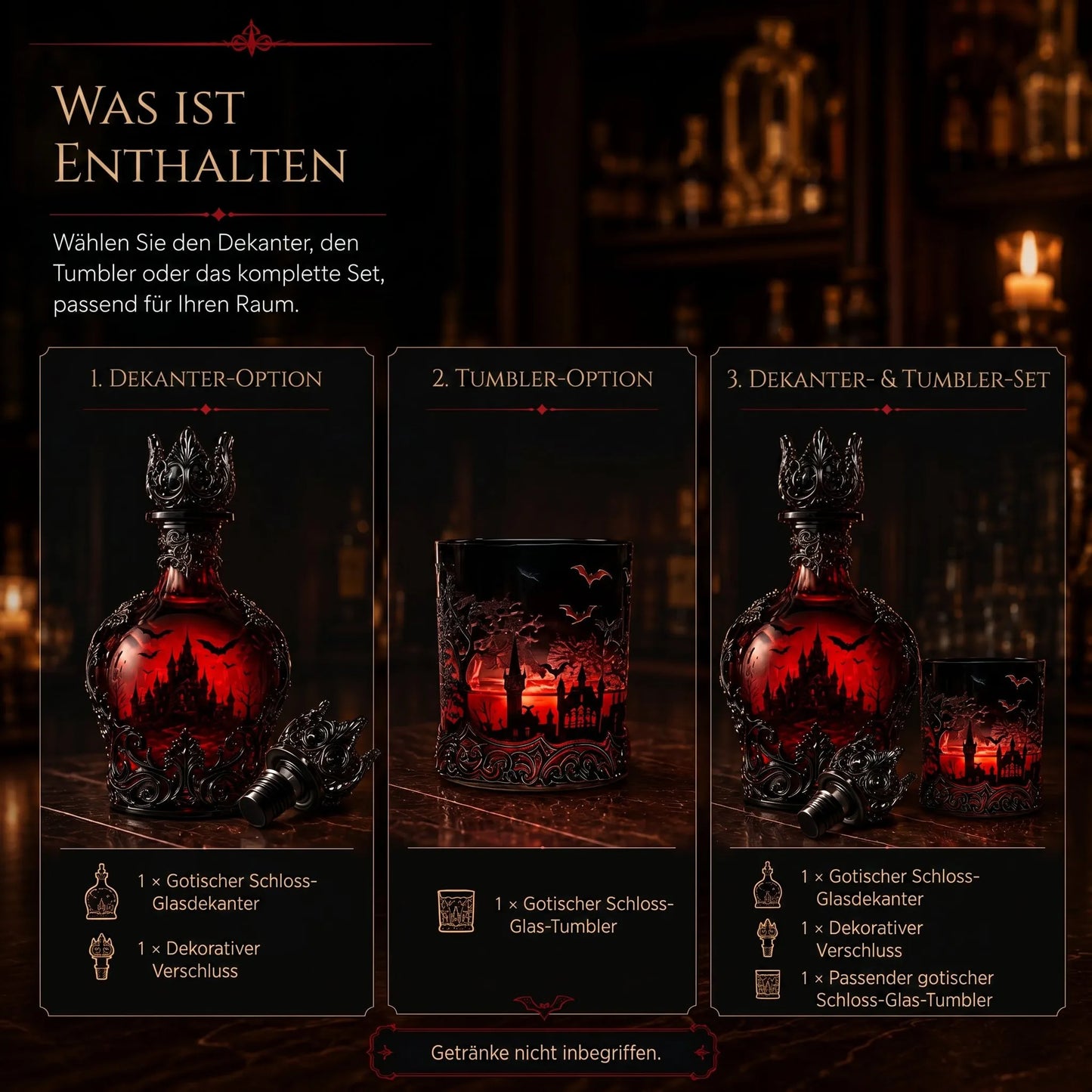 🦇 Gotische Vampirschloss-Whiskykaraffe & Whiskyglas