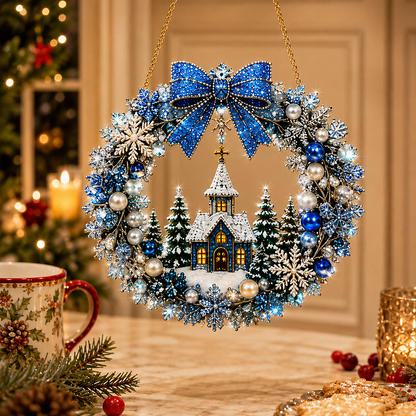 DIY Christmas Pearl Art Diamond Painting Acrylic Wreath Pendant