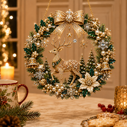 DIY Christmas Pearl Art Diamond Painting Acrylic Wreath Pendant