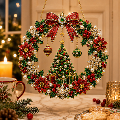 DIY Christmas Pearl Art Diamond Painting Acrylic Wreath Pendant