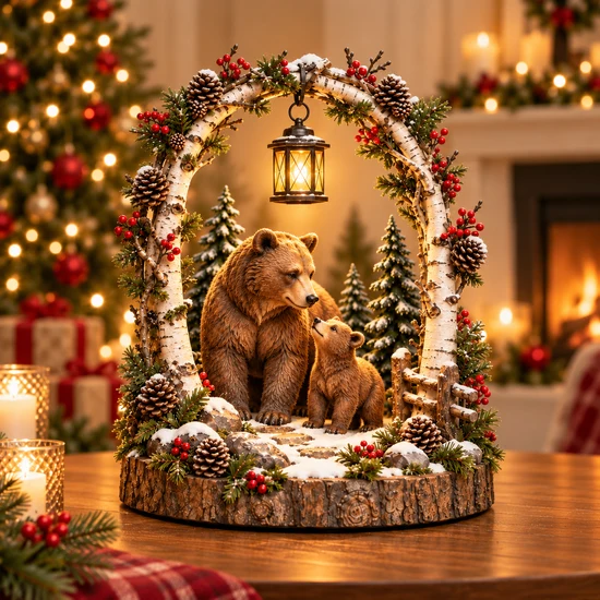 🐮 Highland Cow Christmas Woodland Lantern Decor 🎄 – Rustic Lighted Farmhouse Winter Tabletop Decoration 🎁